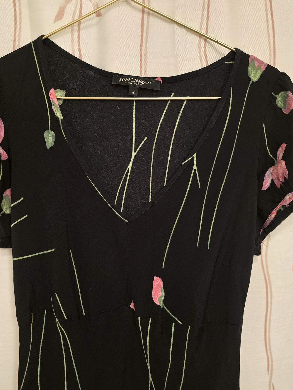 Betsey Johnson Black Midi Dress with Pink Floral Print